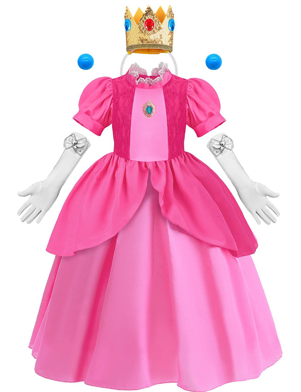 Neeooll Girls' Princess Party Dress - Pink formal gown, Non-Stretchy Fabric for Birthday, Christmas, Halloween, Royal Ball - Elegant Princess Outfit for Girls, Princess Dress, Solid Color Fabric, Lace Detailing