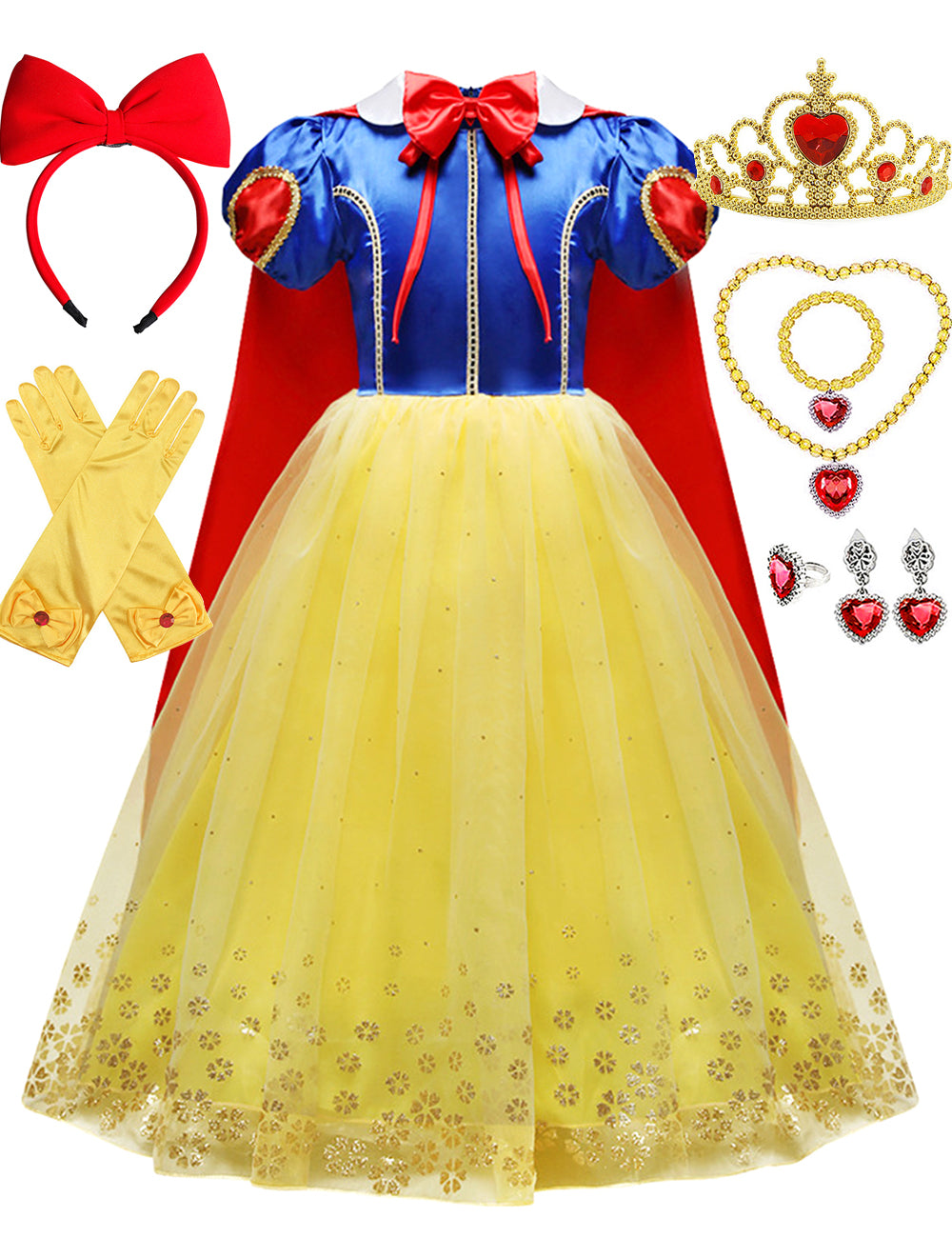 Neeooll [Princess Dress] Princess Dress Up Outfit | Girls Mesh Flutter Sleeve Design Tutu Tulle Dress With Cape & Gloves & Accessories For Hallowee