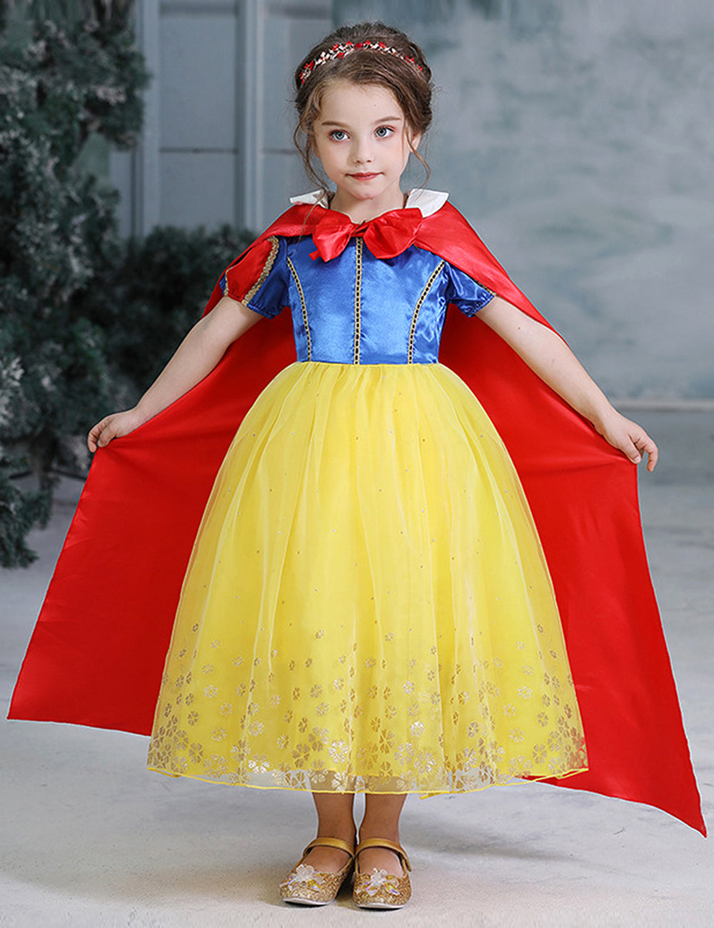 Neeooll [Princess Dress] Princess Dress Up Outfit | Girls Mesh Flutter Sleeve Design Tutu Tulle Dress With Cape & Gloves & Accessories For Hallowee