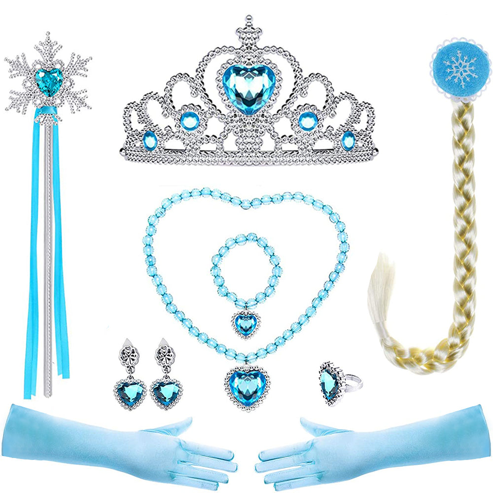 Neeooll Girls' Blue Princess Dress Fairy Tale Role Play Christmas Halloween Carnival Birthday Party Costume with Accessories Set