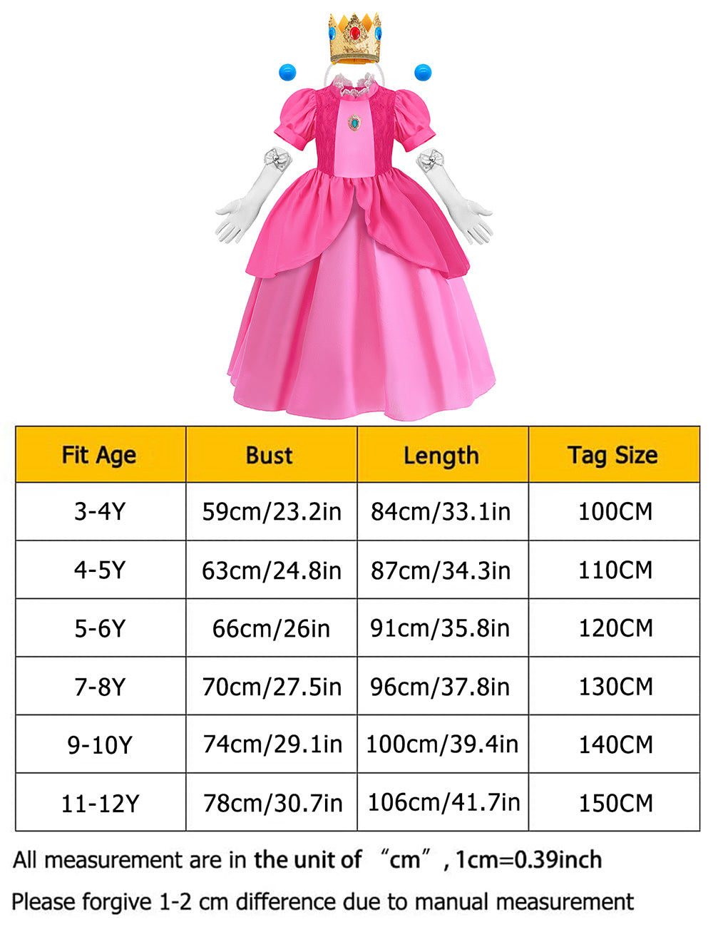 Neeooll Girls' Princess Party Dress - Pink formal gown, Non-Stretchy Fabric for Birthday, Christmas, Halloween, Royal Ball - Elegant Princess Outfit for Girls, Princess Dress, Solid Color Fabric, Lace Detailing