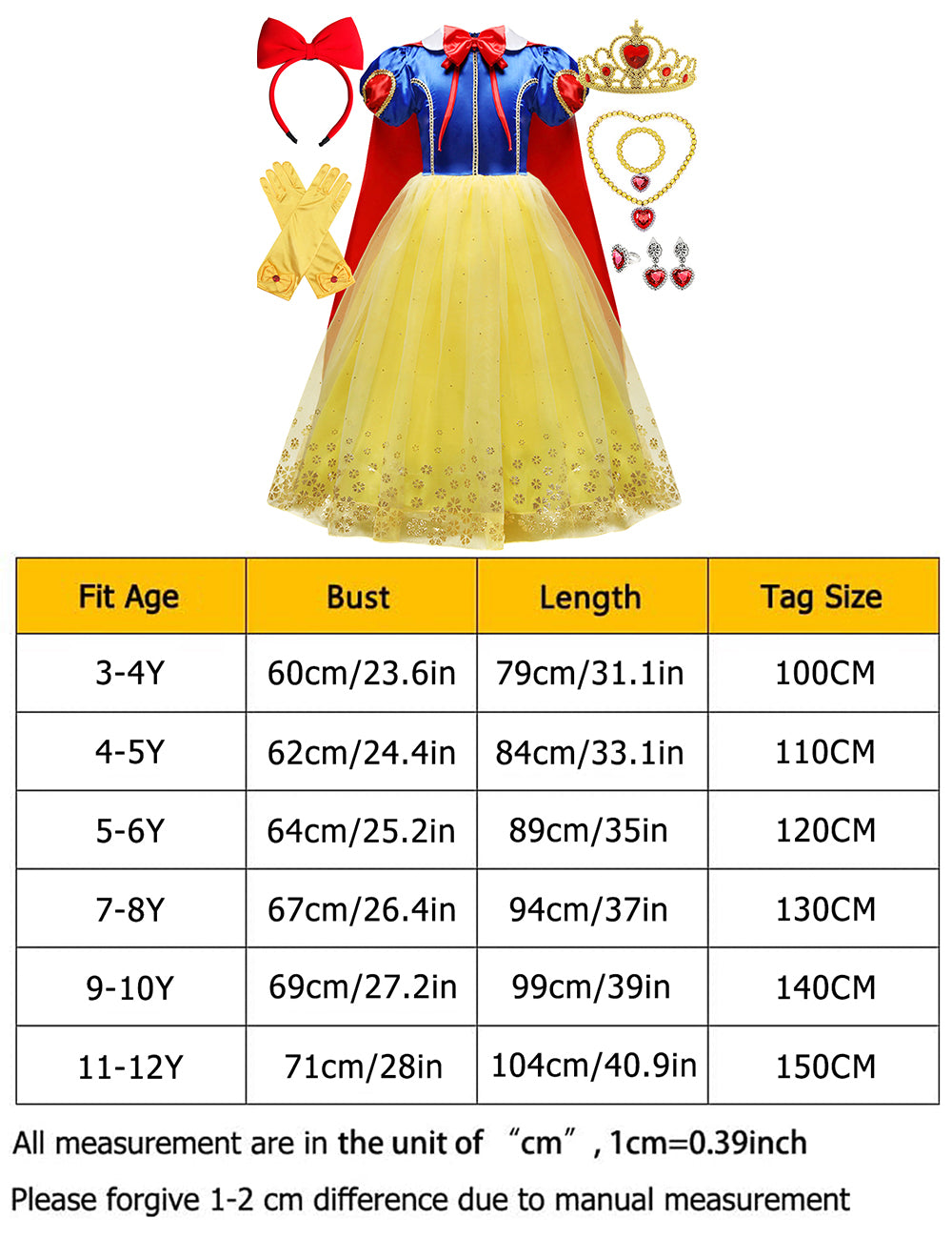 Neeooll [Princess Dress] Princess Dress Up Outfit | Girls Mesh Flutter Sleeve Design Tutu Tulle Dress With Cape & Gloves & Accessories For Hallowee