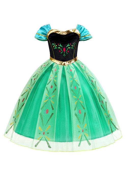 Neeooll Girls' Green Princess Dress Fairy Tale Role Play Christmas Halloween Carnival Birthday Party Costume with Accessories Set Round Neck
