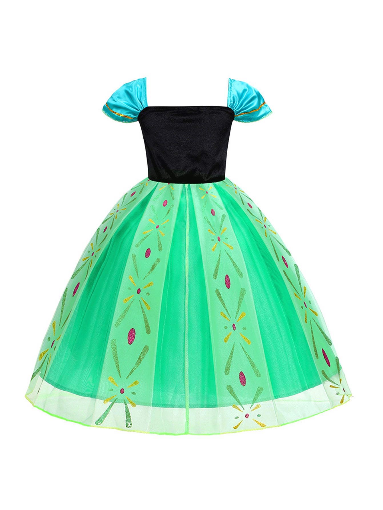 Neeooll Girls' Green Princess Dress Fairy Tale Role Play Christmas Halloween Carnival Birthday Party Costume with Accessories Set Round Neck