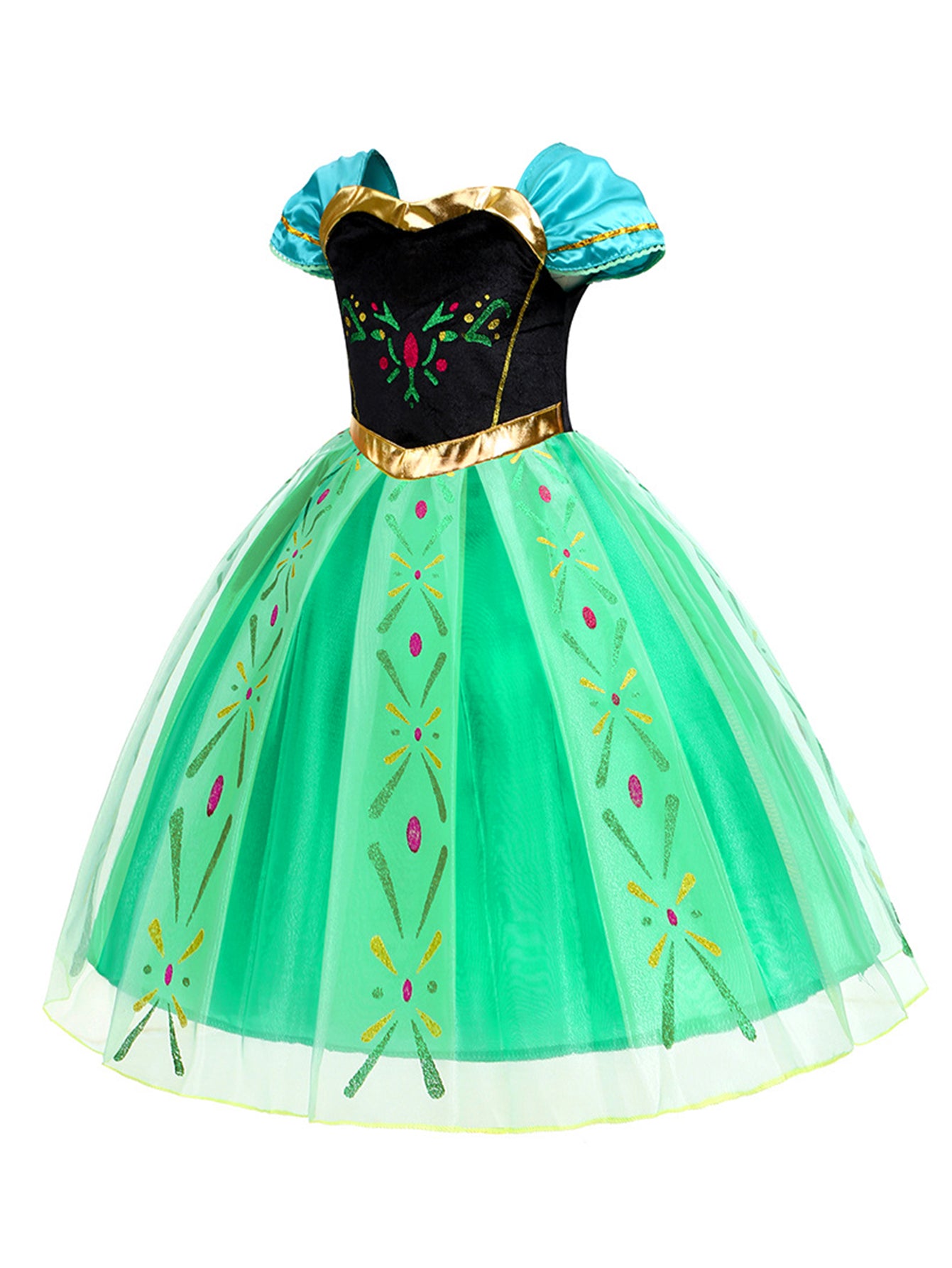 Neeooll Girls' Green Princess Dress Fairy Tale Role Play Christmas Halloween Carnival Birthday Party Costume with Accessories Set Round Neck