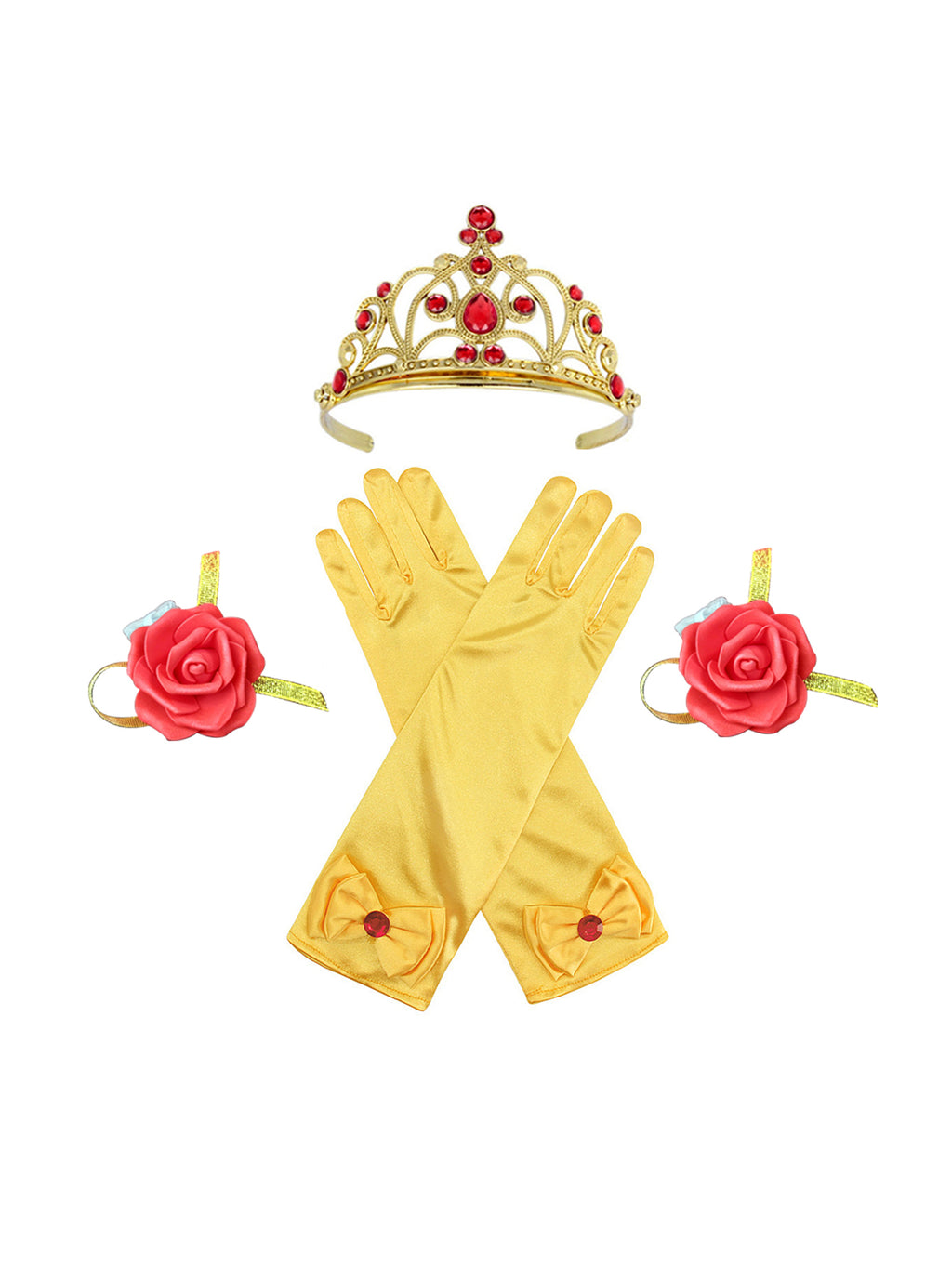 Neeooll Yellow Elegant Princess Dress Costume Set with Crown, Ring, and Necklace Accessories for Carnival, Mardi Gras, Halloween, Christmas, Birthday Party Role Play - Perfect Gift for Girls