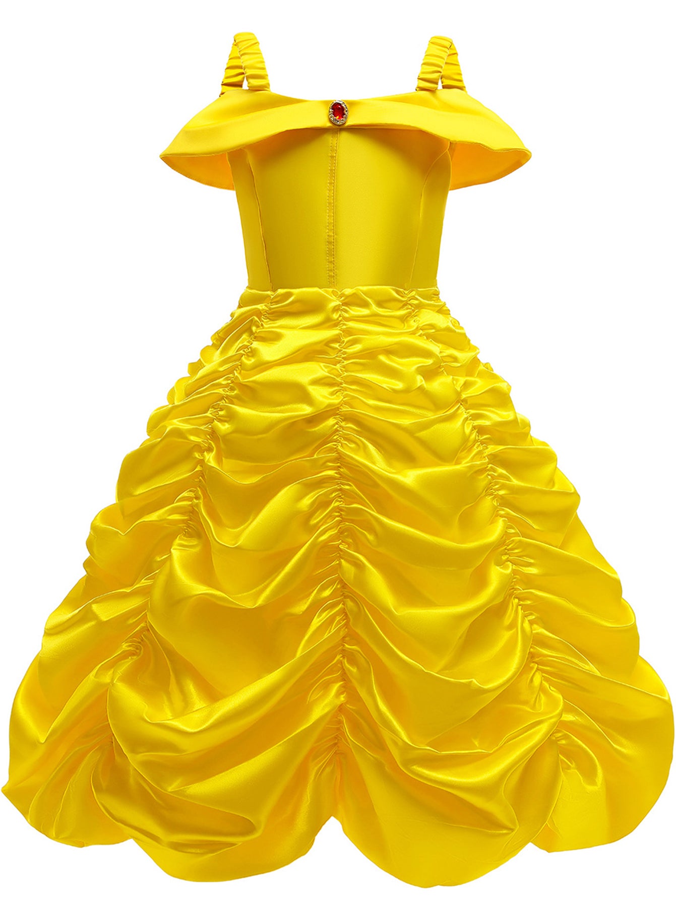 Neeooll Yellow Elegant Princess Dress Costume Set with Crown, Ring, and Necklace Accessories for Carnival, Mardi Gras, Halloween, Christmas, Birthday Party Role Play - Perfect Gift for Girls