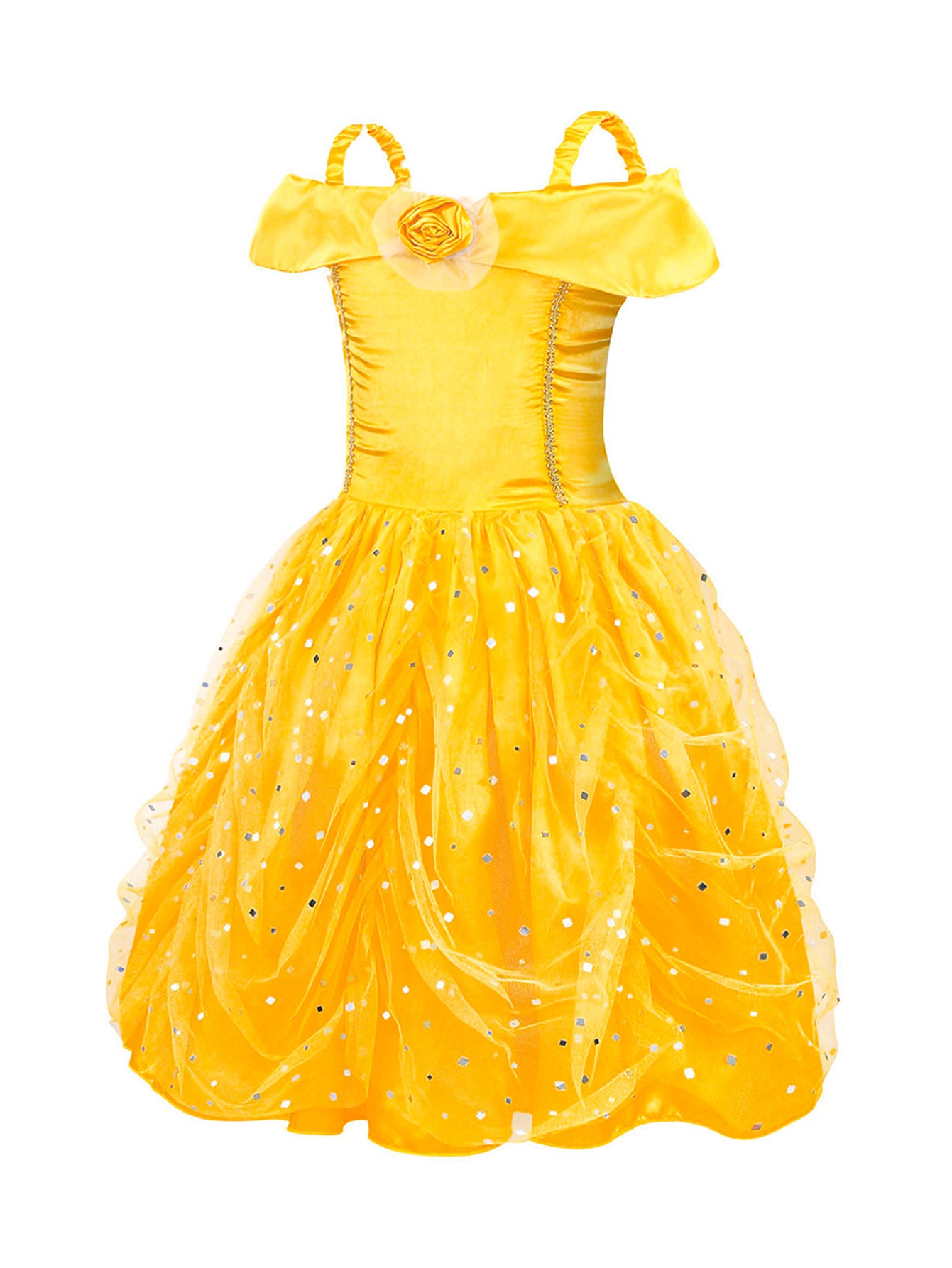 Neeooll Girls' Yellow Princess Dress with Crown Accessory Set for Christmas, Halloween, Birthday Parties, Carnival, Mardi Gras, and Costume Events, Best for Christmas