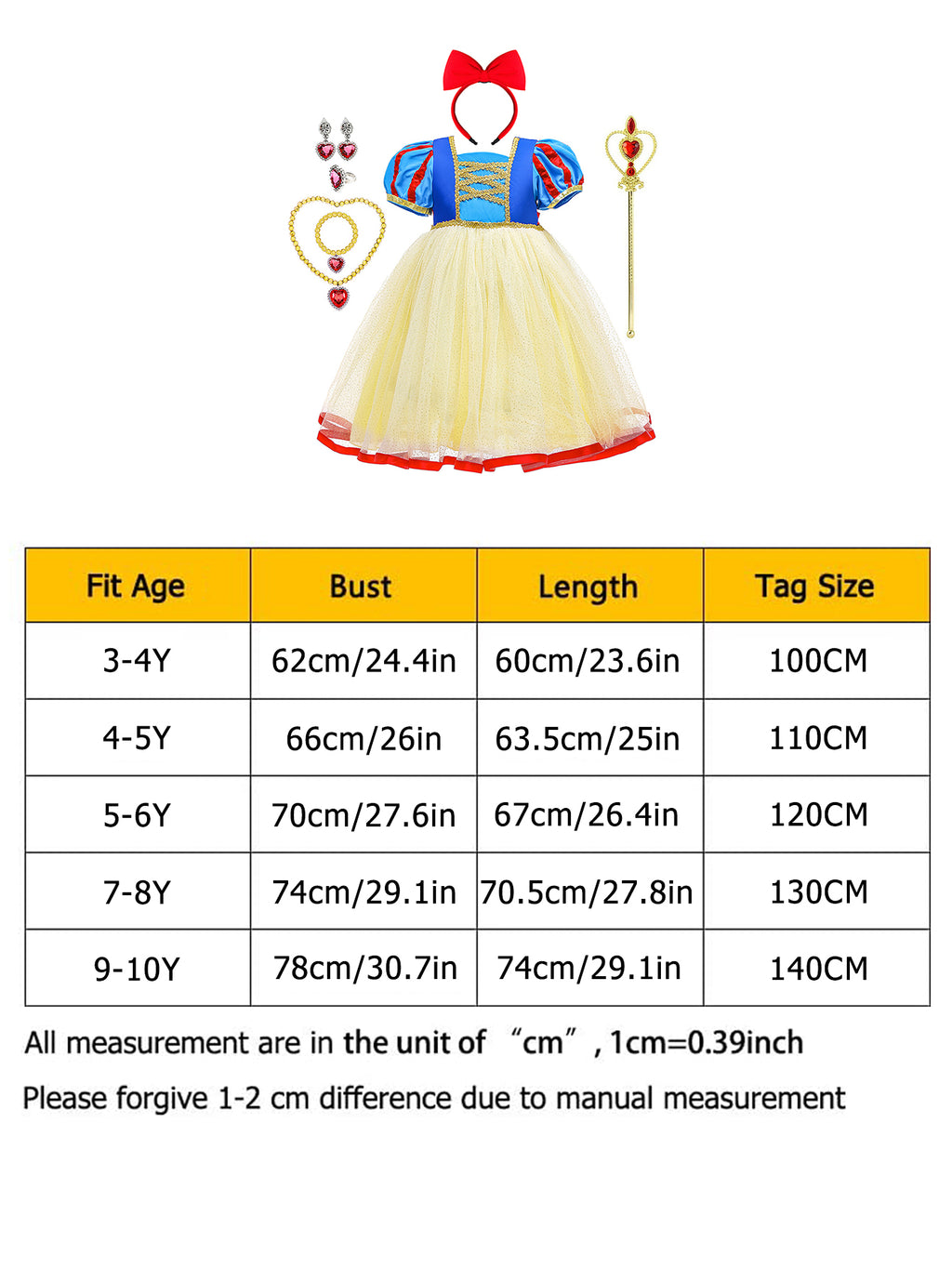 Neeooll Girls Fairy Tale Princess Dress Costume Set with Crown, Necklace, Ring for Halloween, Christmas Party, Birthday Gift