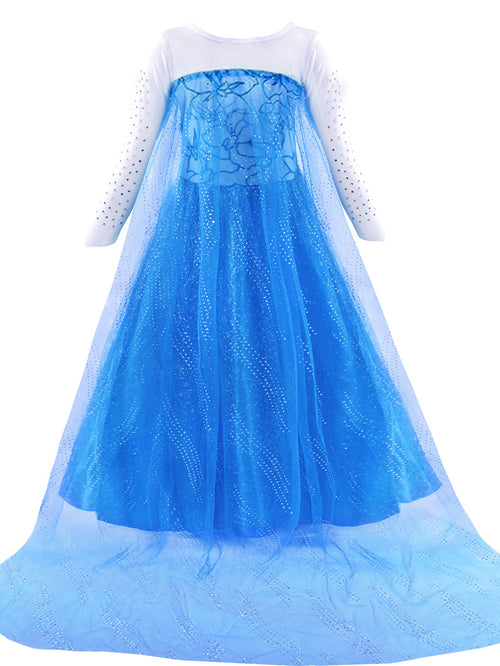 Neeooll Girls' Blue Princess Dress Fairy Tale Role Play Christmas Halloween Carnival Birthday Party Costume with Accessories Set